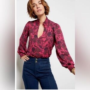 Evereve Magenta Floral Keyhole Blouse